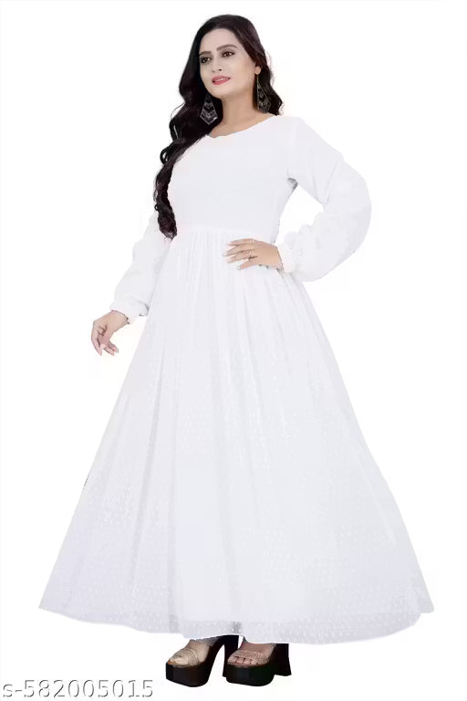 Georgette (Fully Lined) White Gown || Gown || White Gown || fancy gown