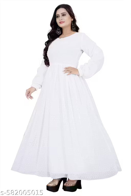 Georgette (Fully Lined) White Gown || Gown || White Gown || fancy gown