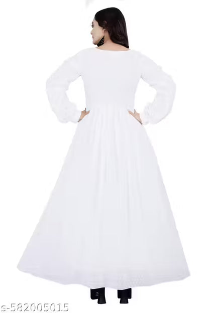 Georgette (Fully Lined) White Gown || Gown || White Gown || fancy gown
