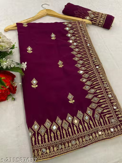 Self Design, Embroidered, Solid/Plain Bollywood Georgette