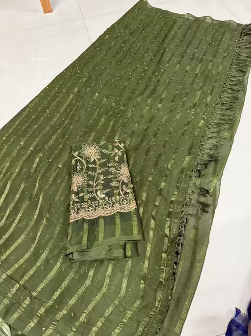 Chiffon Bollywood Saree With Separate Blouse Piece