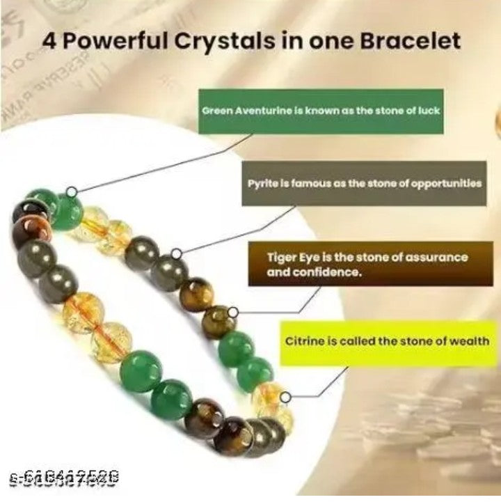 CALMING CRYSTALS Certified Dhan Yog Money Magnet Bracelet for Men &amp; Women Attracts Wealth , Prosperity &amp; Luck Natural Pyrite Green Aventurine Citrine Clear Quartz Tiger Eye Green Jade Crystal 8mm Beads