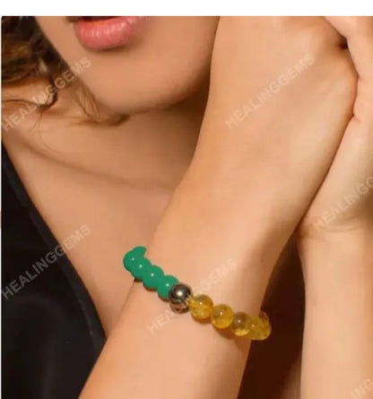 CALMING CRYSTALS Certified Dhan Yog Money Magnet Bracelet for Men &amp; Women Attracts Wealth , Prosperity &amp; Luck Natural Pyrite Green Aventurine Citrine Clear Quartz Tiger Eye Green Jade Crystal 8mm Beads